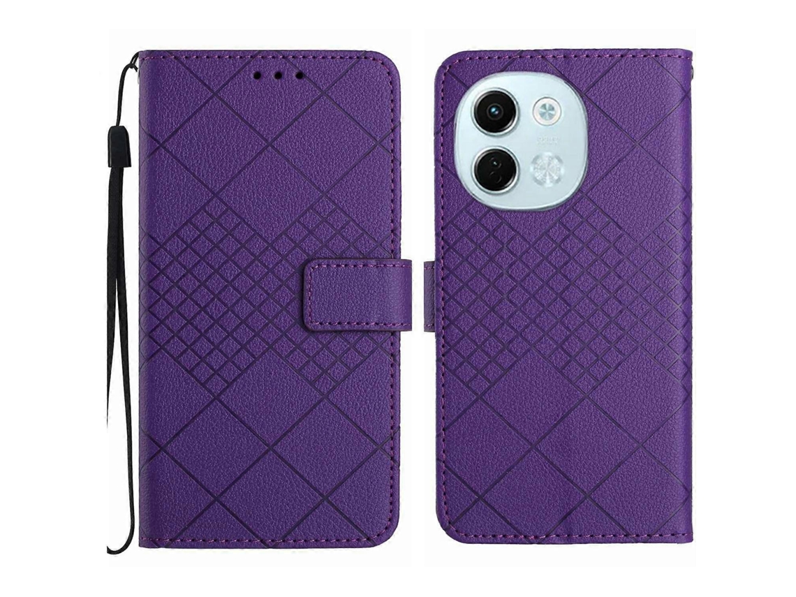 Capa De Couro Com Textura De Grade Rômbica Para Celular