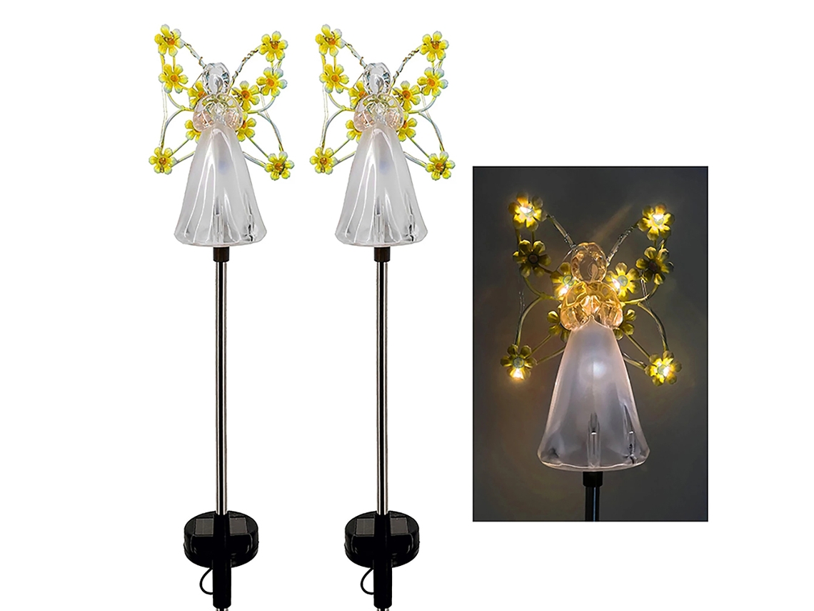 2 Pack Luzes Solares Anjo Led Jardim Decoração Impermeável Natal Halloween S/MARCA