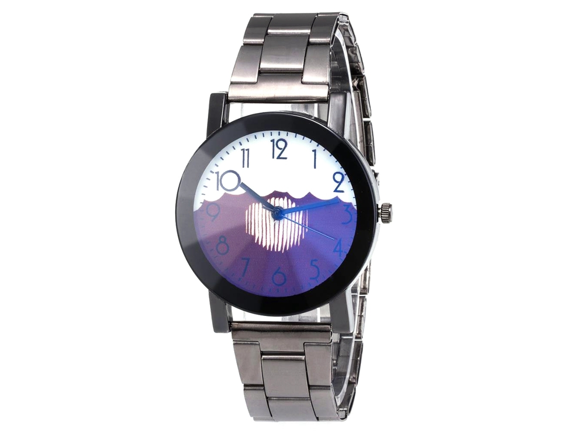 Reloj De Cuarzo De Moda Con Correa De Acero Dial Redondo Para Parejas Color Púrpura