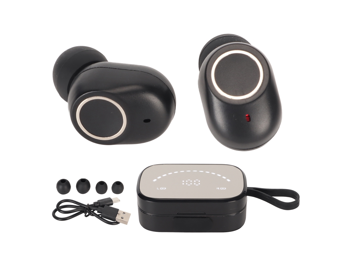 Mali fones de Ouvido Bluetooth In ear Sem Fio Ipx7 À Prova D'água Bass Potente com Estojo de Carregamento e Display Digital Preto