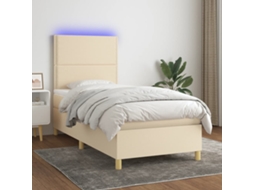 Vidaxl Cama Box Spring C/ Colchão E Led 90x190 Cm Tecido Cor Creme