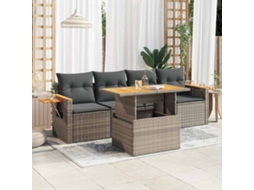 Vidaxl 5 Pcs Conjunto Sofás De Jardim C/ Almofadões Acácia E Vime Pe