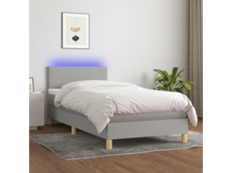 Vidaxl Cama Box Spring C/ Colchão e Led 80x200 Cm Tecido Cinza claro