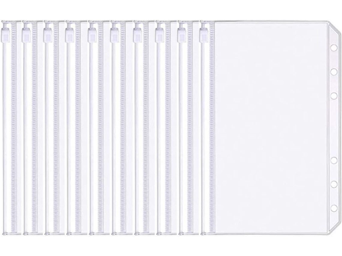 Conjunto de 20 Pastas para Fichário com Folhas Soltas, Tamanho A6, 6 Furos, Transparentes e com Zíper, Impermeáveis, em Plástico Eva BRILVIBERA