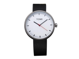 Reloj Hombre Tomi De Moda Correa Pu Dial Redondo Cuarzo (negro Blanco)