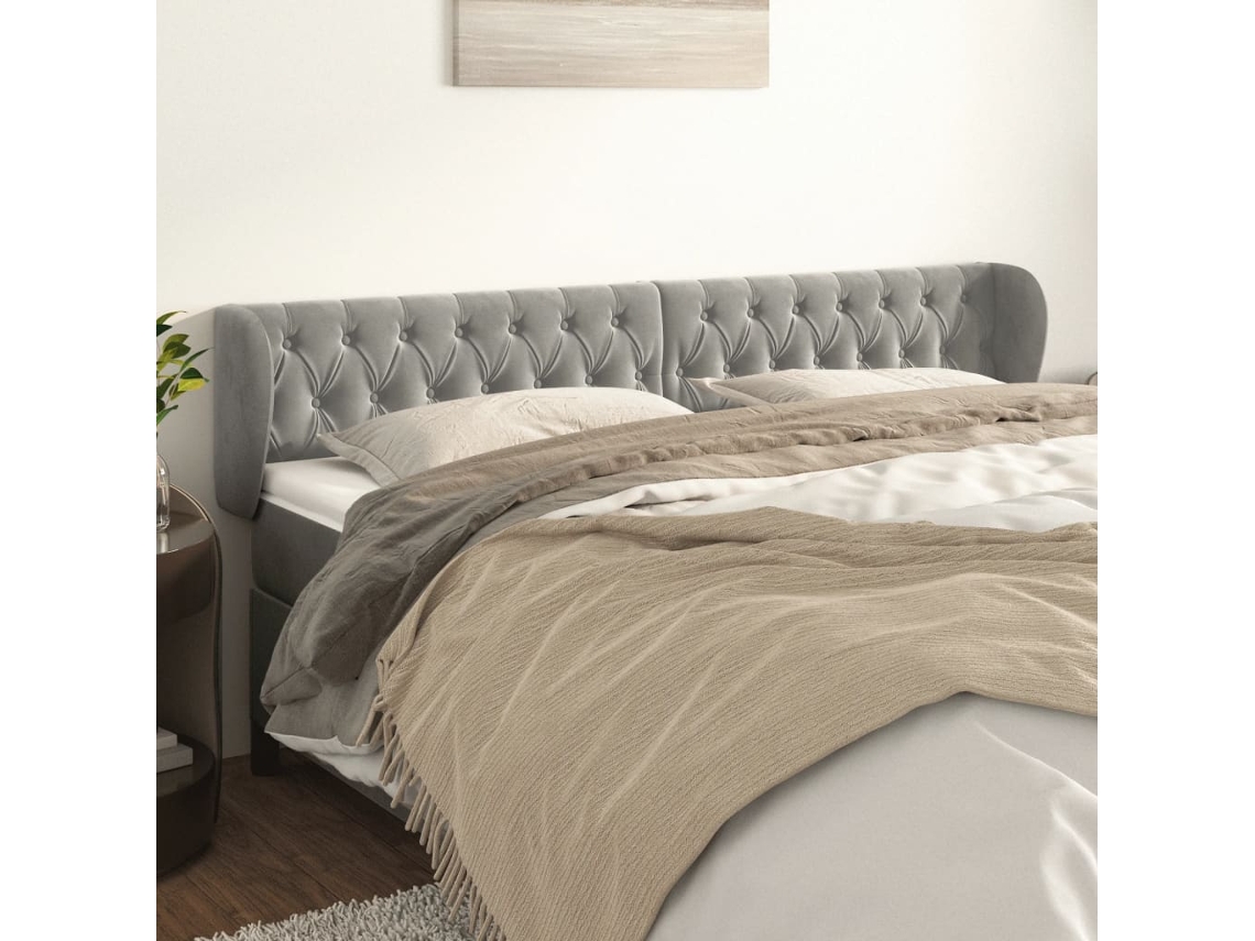 Cabeceira de cama c/ abas veludo 183x23x78/88 cm cinzento-claro