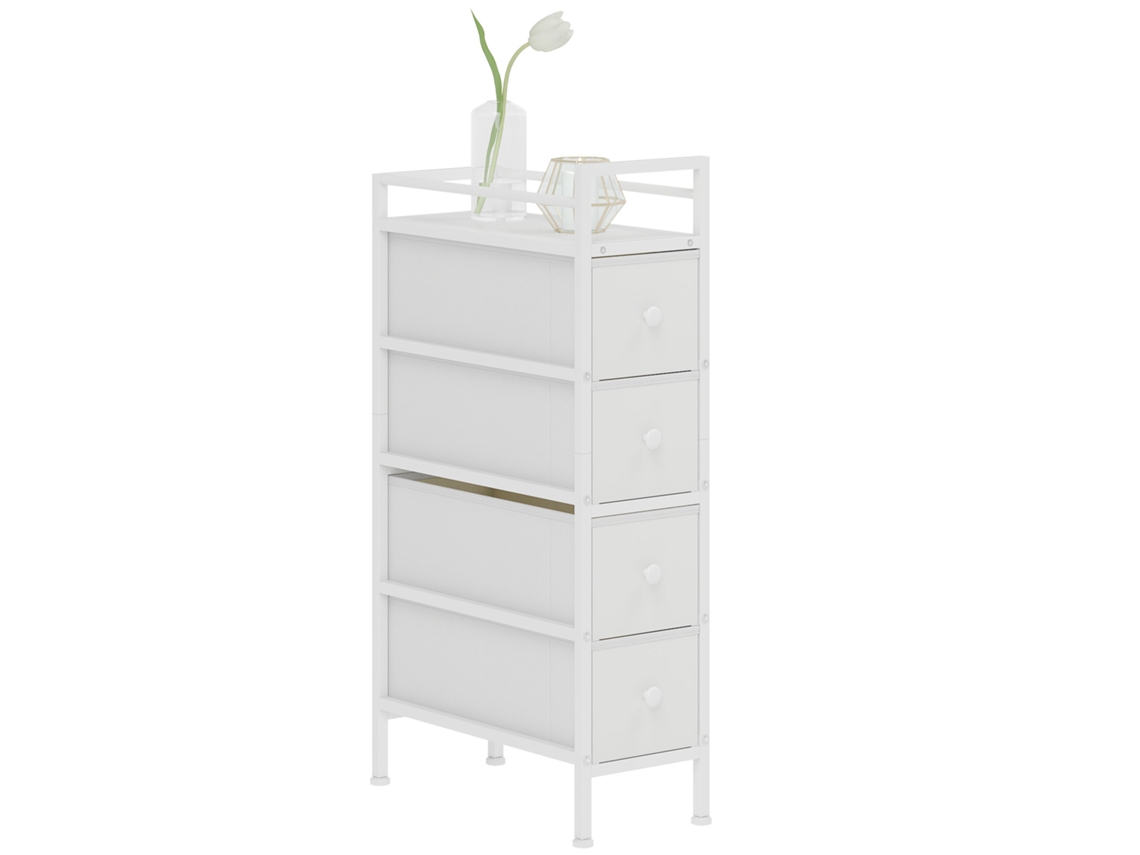Cômoda 4 Gavetas Tecido Aço Espaço Pequeno Branco