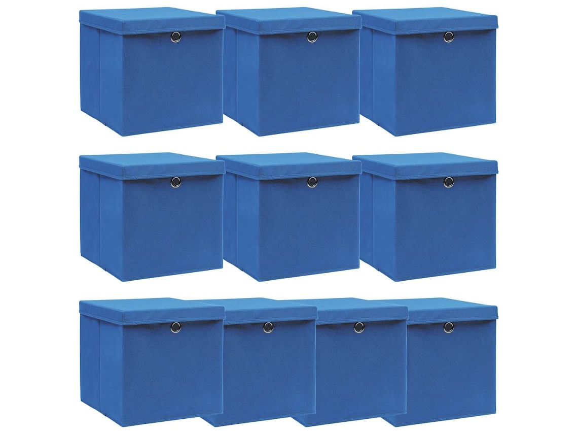 Vidaxl Caixas De Arrumação Com Tampas 10 Pcs 32x32x32 Cm Tecido Azul
