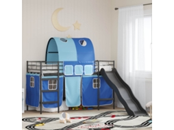 Vidaxl Estrutura De Cama Beliche Para Crianças Com Cortinas Liso Metal