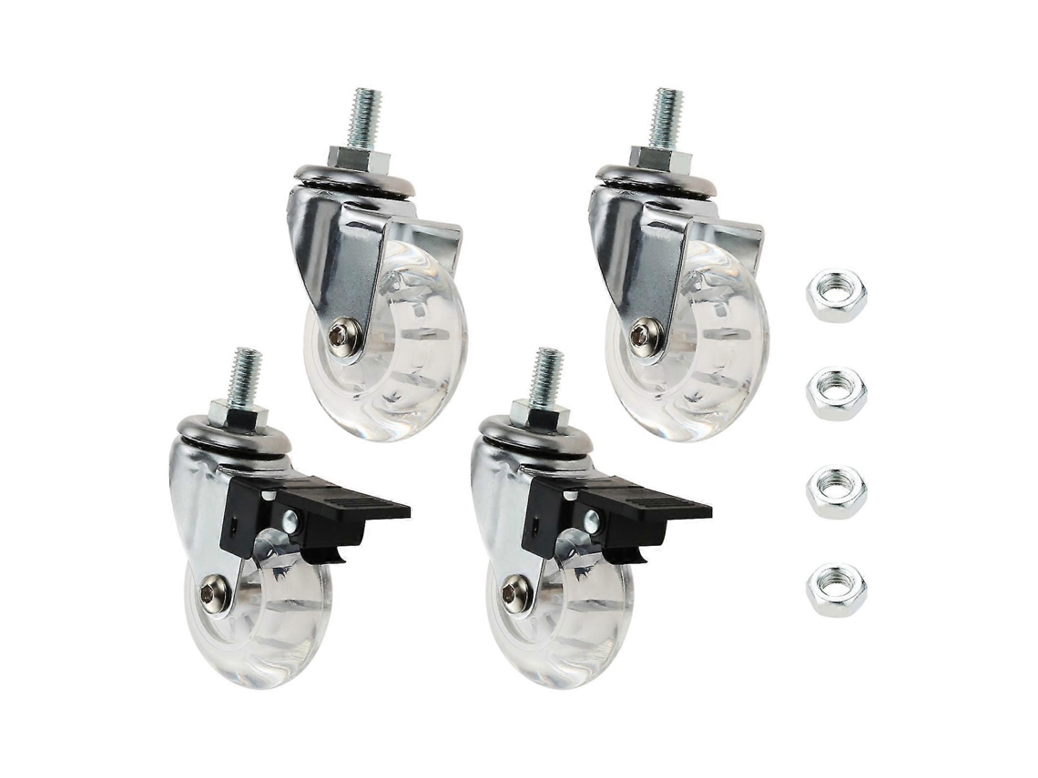 Conjunto De 4 Rodízios Giratórios Transparentes De 2 Polegadas Com Haste Roscada M8x15mm Para Cadeira De Escritório, Com Freio, Pa Aquaforge