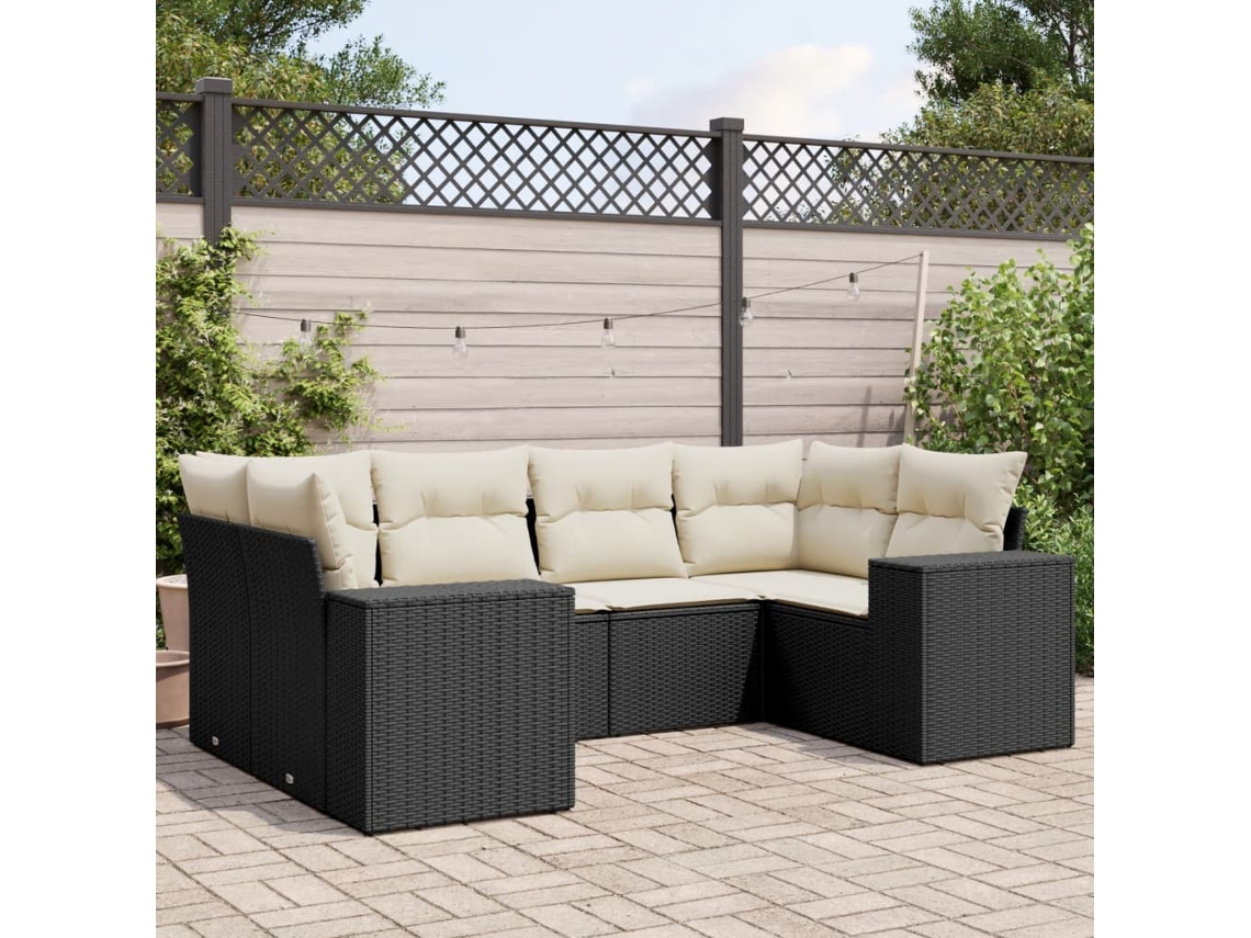 Vidaxl 6 Pcs Conjunto Sofás De Jardim C/ Almofadões Vime Pe Preto