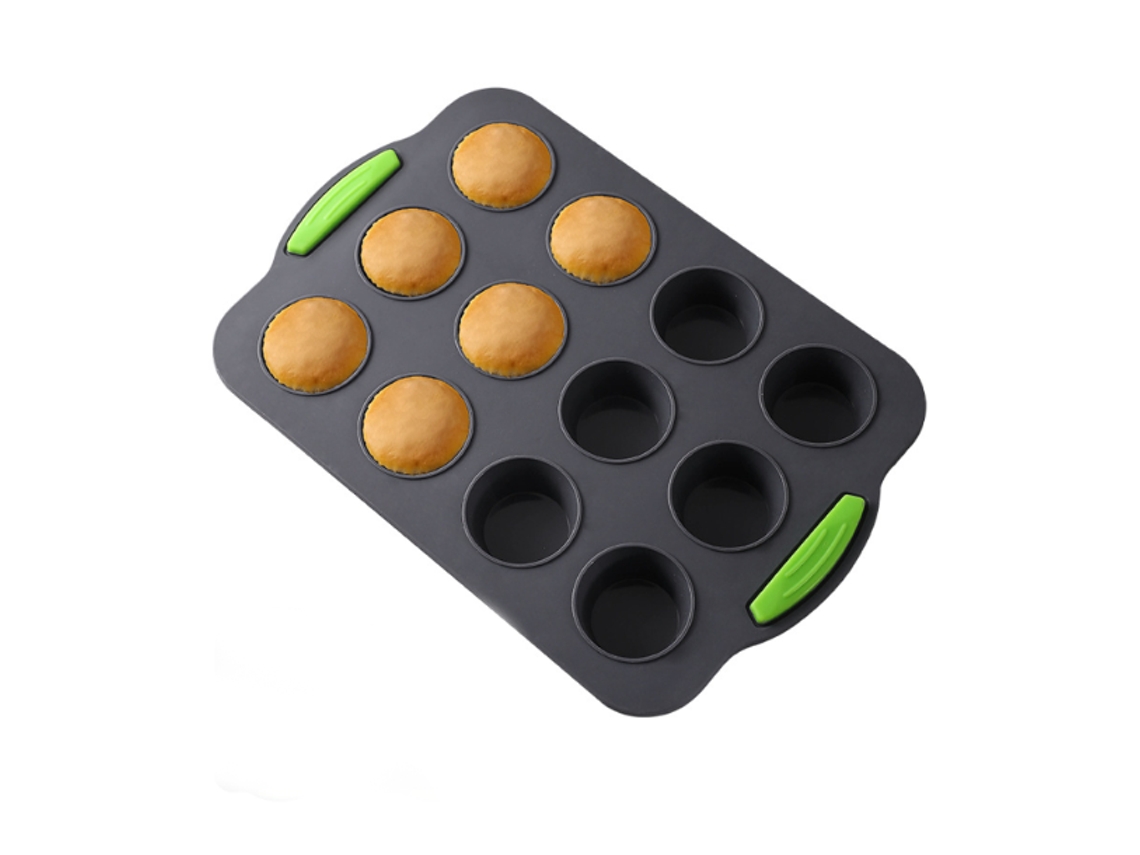 Forma Muffin 12 Cavidades - Forma Cupcakes - Tabuleiro Bolo - Para Forno E Micro-ondas - Silicone - Cinzento