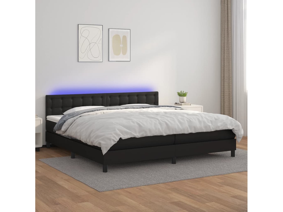 Vidaxl Cama Box Spring C/ Colchão/led 200x200cm Couro Artificial Preto