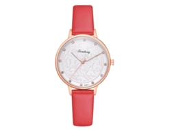 Relógio Feminino de Couro Pu com Estampa Floral e Dourado Pedra Strass