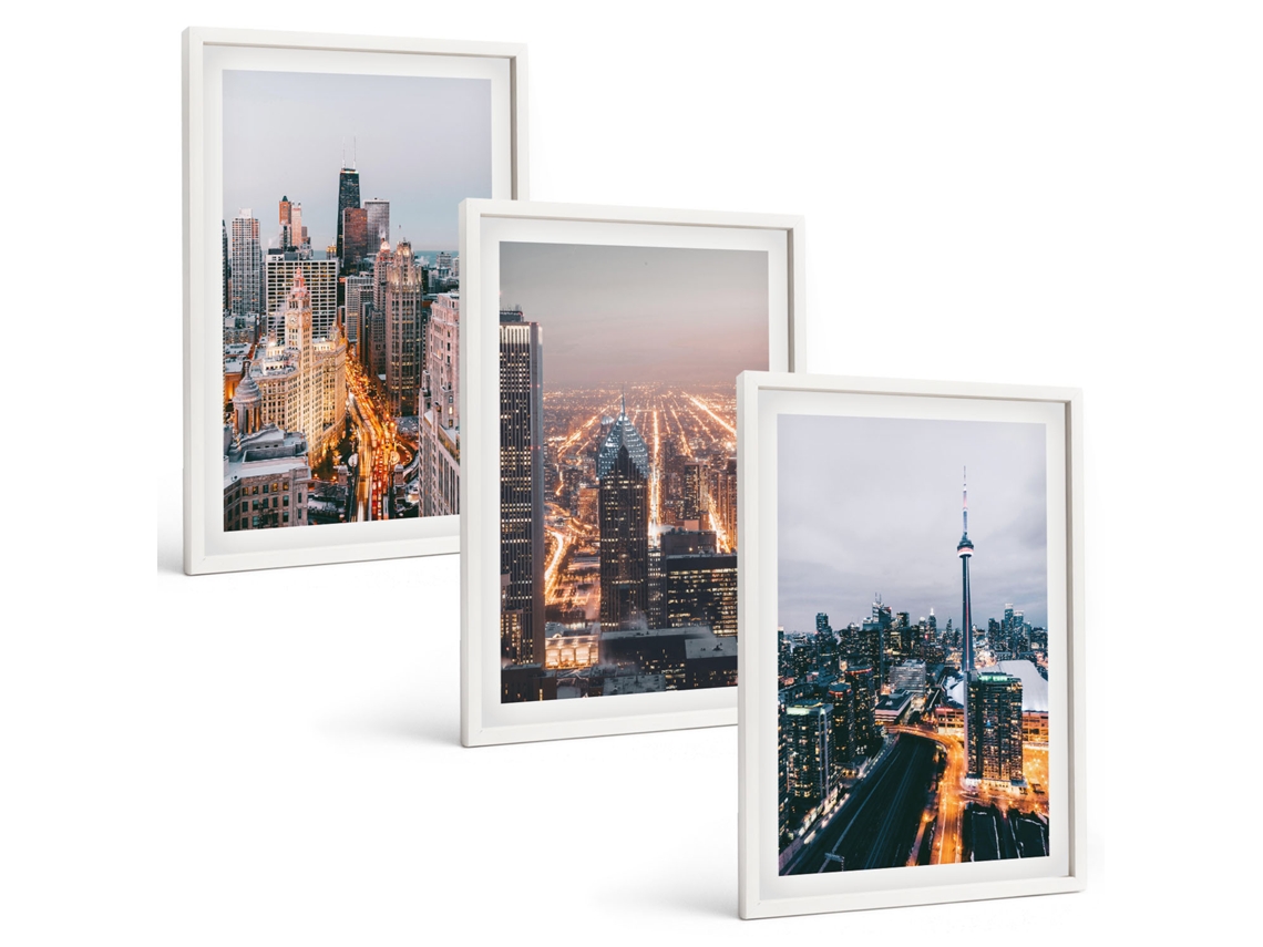 Conjunto De Pinturas Cidades À Noite, Arranha-céus, Luzes Espelharte (3 Peças 40x60 Cm)