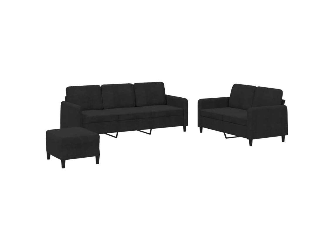 3 Pcs Conjunto de Sofás Veludo Preto MAISON EXCLUSIVE