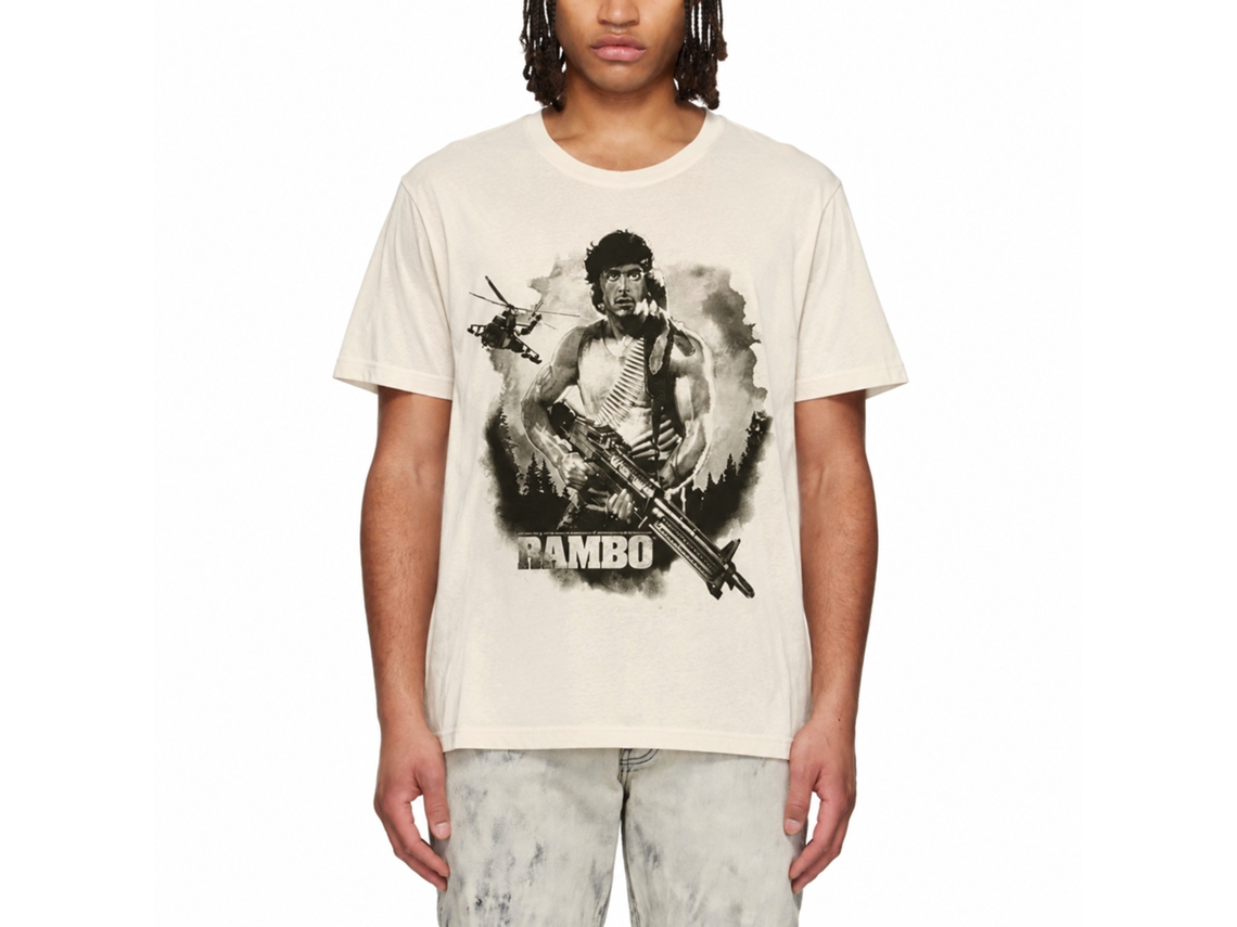 Rockinstone Rambo Movie Watercolor Solid Natural Adult T-shirt Size:m