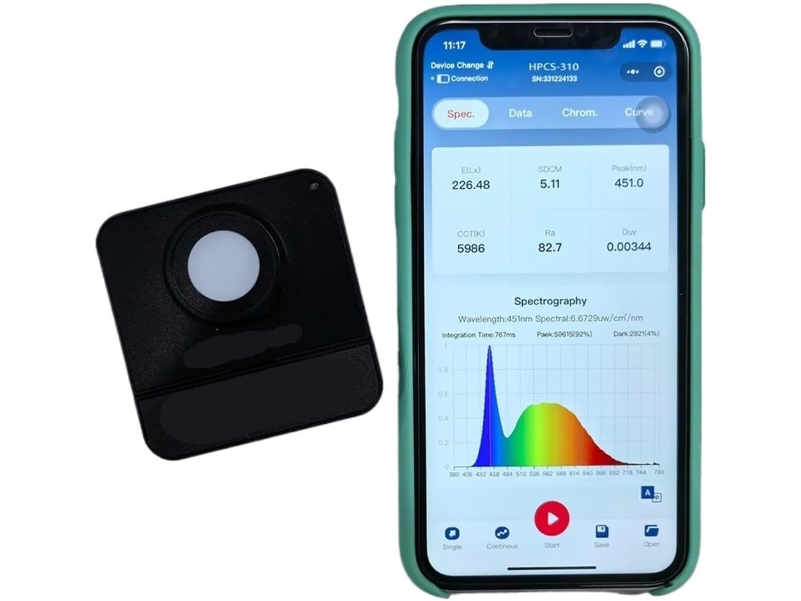 Espectrômetro de Luz Hpcs310 Cct Cri Luxímetro 380 780 Nm para Teste de Led SFUSHOS