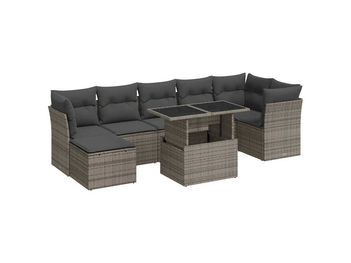 Conjunto de 8 Sofás de Jardim com Almofadões Vime Pe Cinzento MAISON EXCLUSIVE (8 pcs)