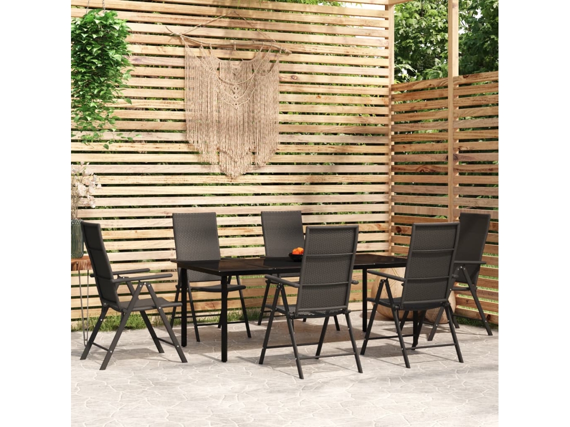 Vidaxl 7 Pcs Conjunto De Jantar Para Jardim Preto