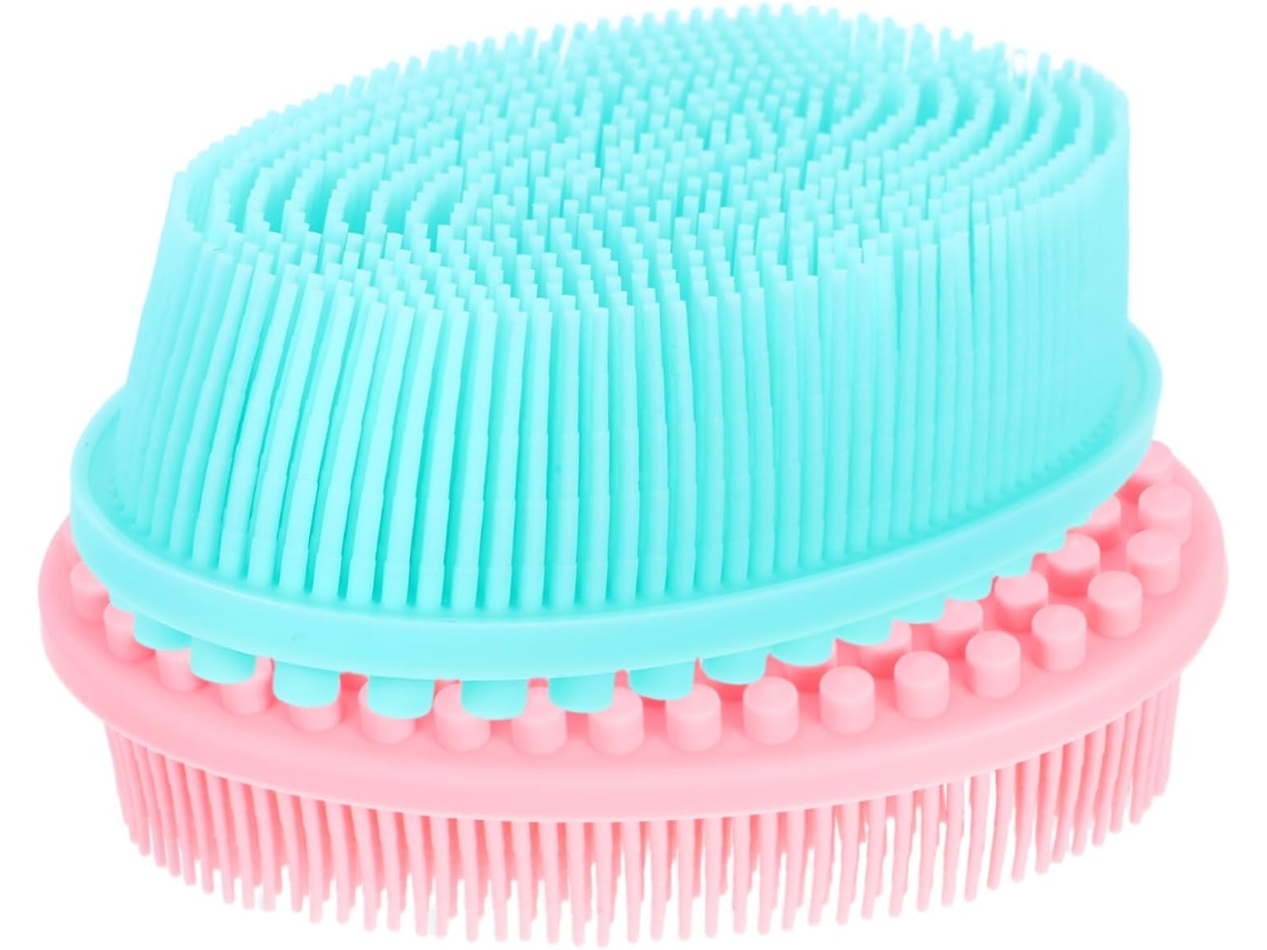 Escova De Banho Silicone Dupla Face Em 2 Peças Para Bebês, Meninos E Meninas, Escova Esfoliante Macia, Estimula O