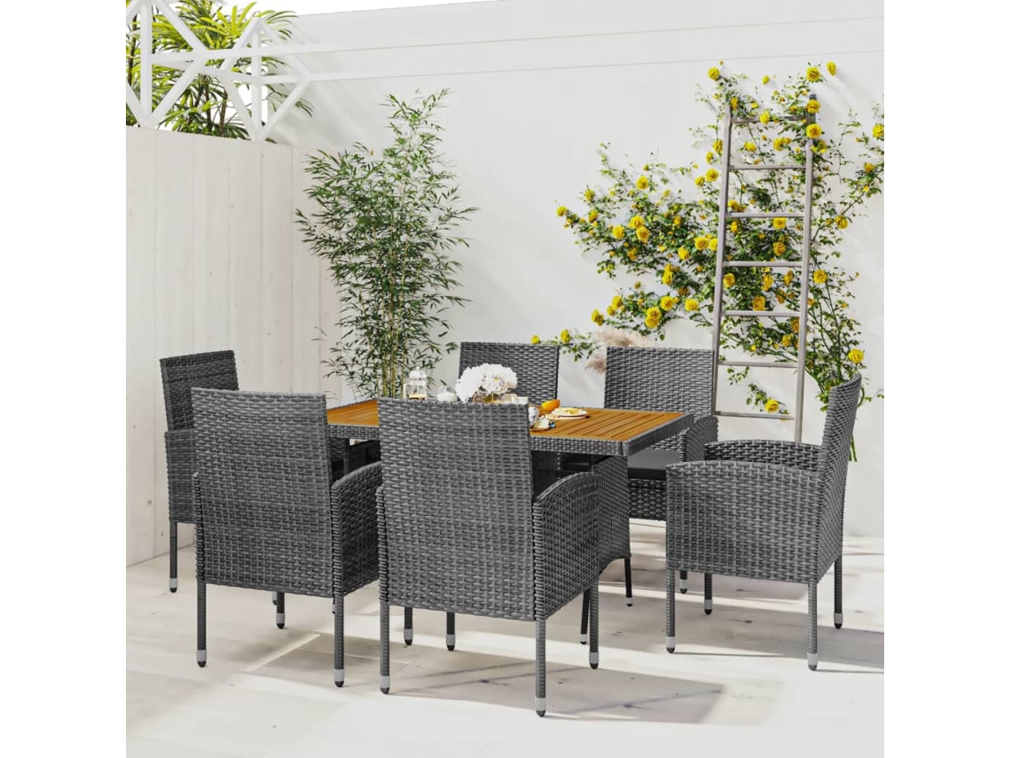 Conjunto de 7 peças Jantar ao ar livre Vime Pe Cinza Dkd Home Decor