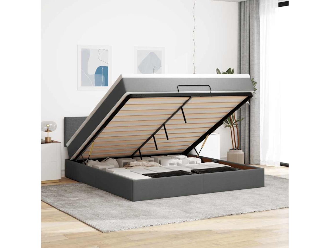 Vidaxl Estrutura De Cama Otomana Com Colchão Tecido Cinzento Escuro