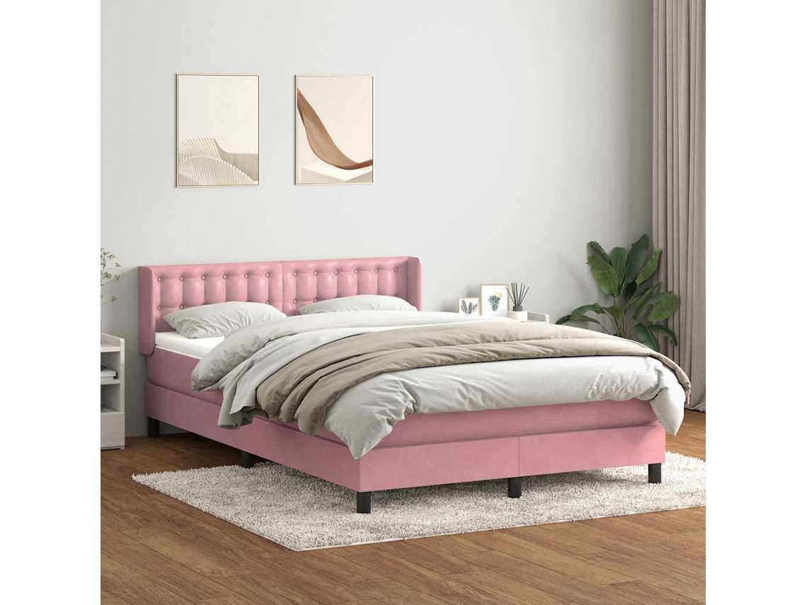 Vidaxl Cama Com Molas/colchão 140x210 Cm Veludo Rosa
