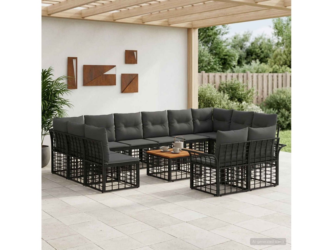 Vidaxl Conjunto De Sofás Para Exterior 13 Unid. Preto E Cinza Escuro