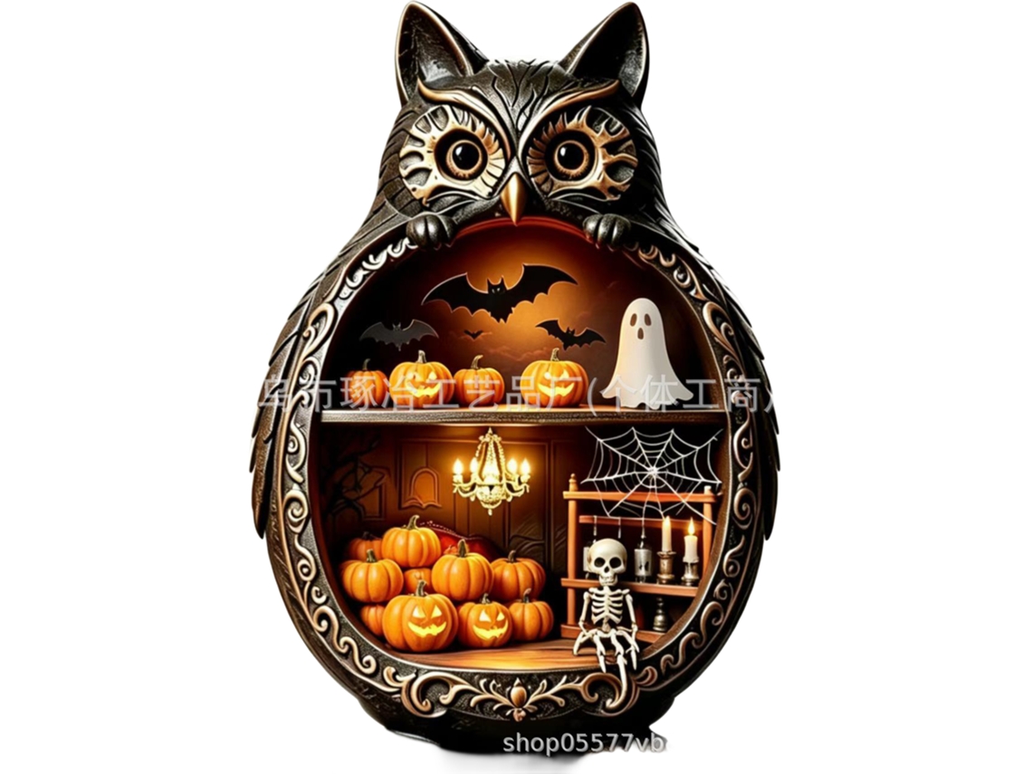 Laxiscreed Decoração De Halloween Em Madeira Com Coruja De Design Rústico E Pérola Dupla Face