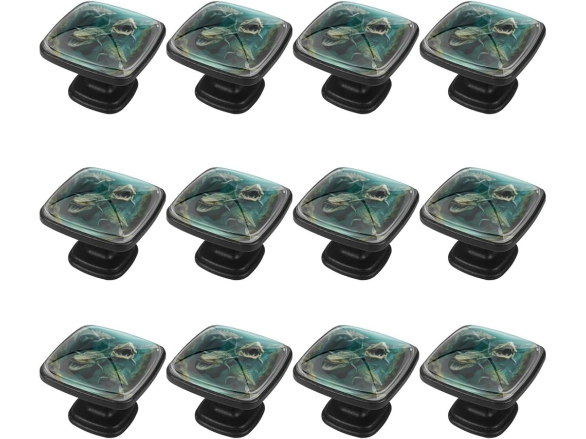 Puxadores E Botões Quadrados Para Gavetas Armários, Conjunto De 12 Peças, Com Desenhos De Dinossauros E Peixes Antigos