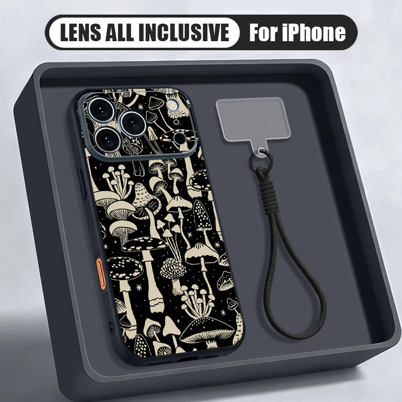 (preto) Capa Rígida Para Iphone 13 Pro Com Cordão Magnético E Estampa De Flores De Desenho Animado.