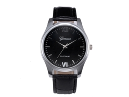 Relógio de pulso casual e elegante com numerais romanos e pulseira de couro PU (preto)