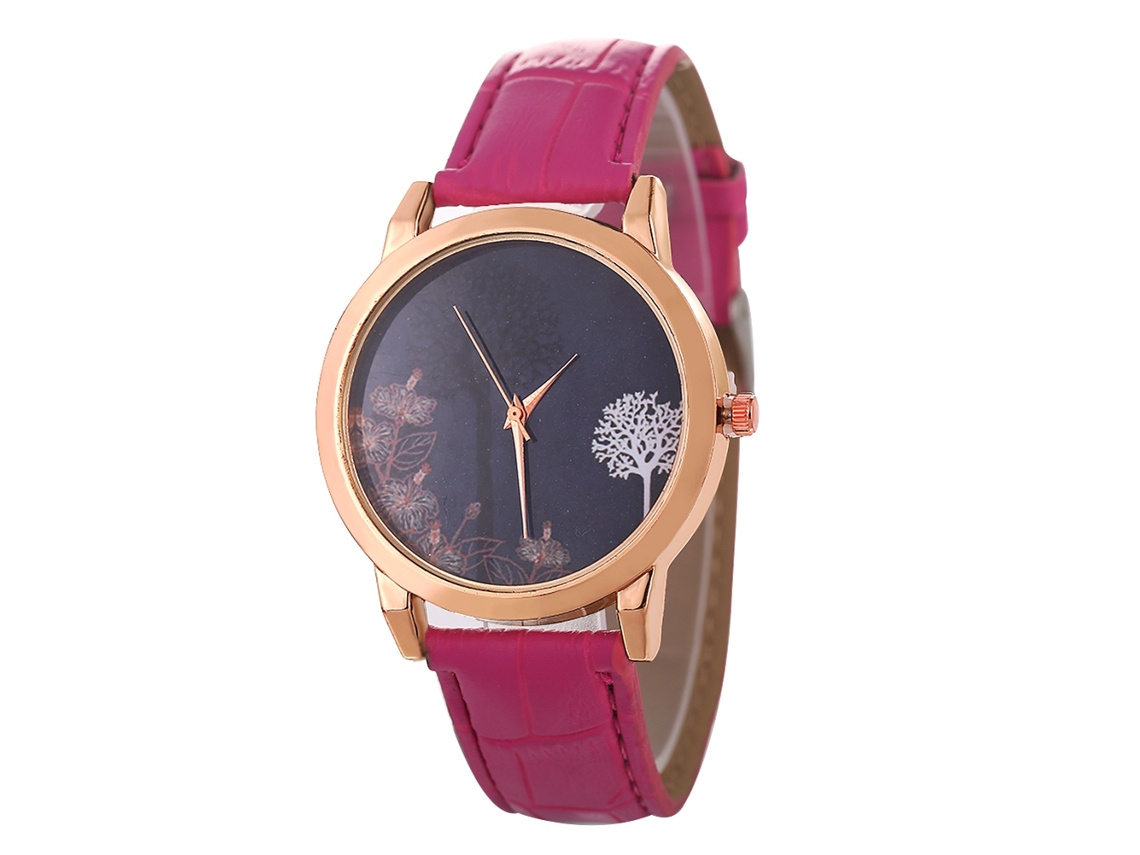 Relógio de Pulso Casal de Quartzo com Pulseira de Couro Pu Estilo Simples Rosa vermelho