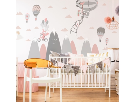 Autocolante de Parede para Quarto Infantil AMBIANCE STICKER Scandinavian Mountains Animaux Rigolos - 50x75 cm