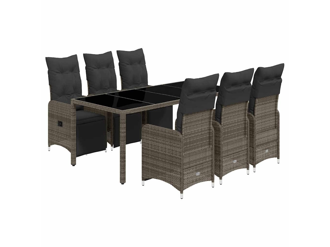 Conjunto de 7 Bistrôs de Jardim com Almofadões Vime Pe Cinza MAISON EXCLUSIVE