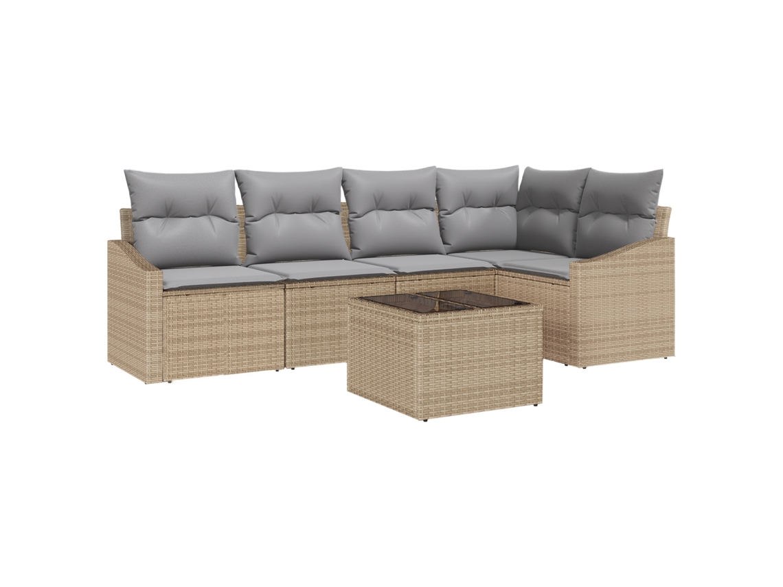 Conjunto 6 Sofá Exterior Vidaxl Bege Vime Pe (233,5 X 123,5 X 85 Cm)