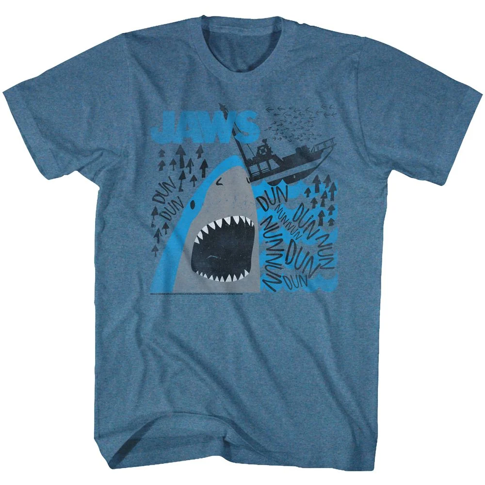 Rockinstone Jaws Movie Dun Nun Heather Vintage Blue Adult T-shirt Size:s