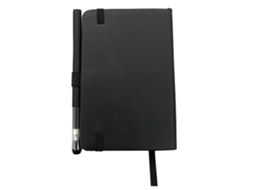 Bloco de notas em papel PU preto, 14,5 x 21 x 1 cm, caderno portátil e prático para planejamento de reuniões escolares.