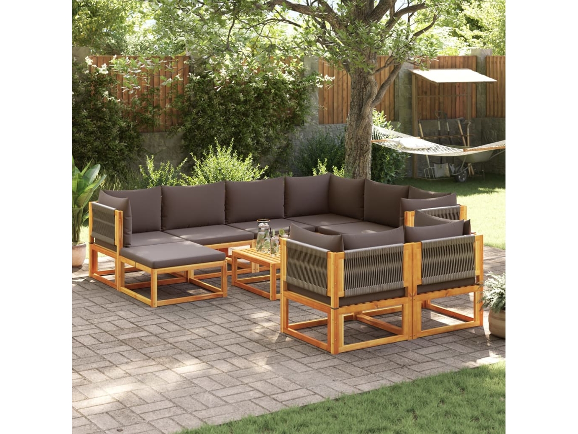 Vidaxl Conjunto De Sofás De Jardim Vidaxl De 10 Peças Com Almofadas De Madeira De Acácia E Corda
