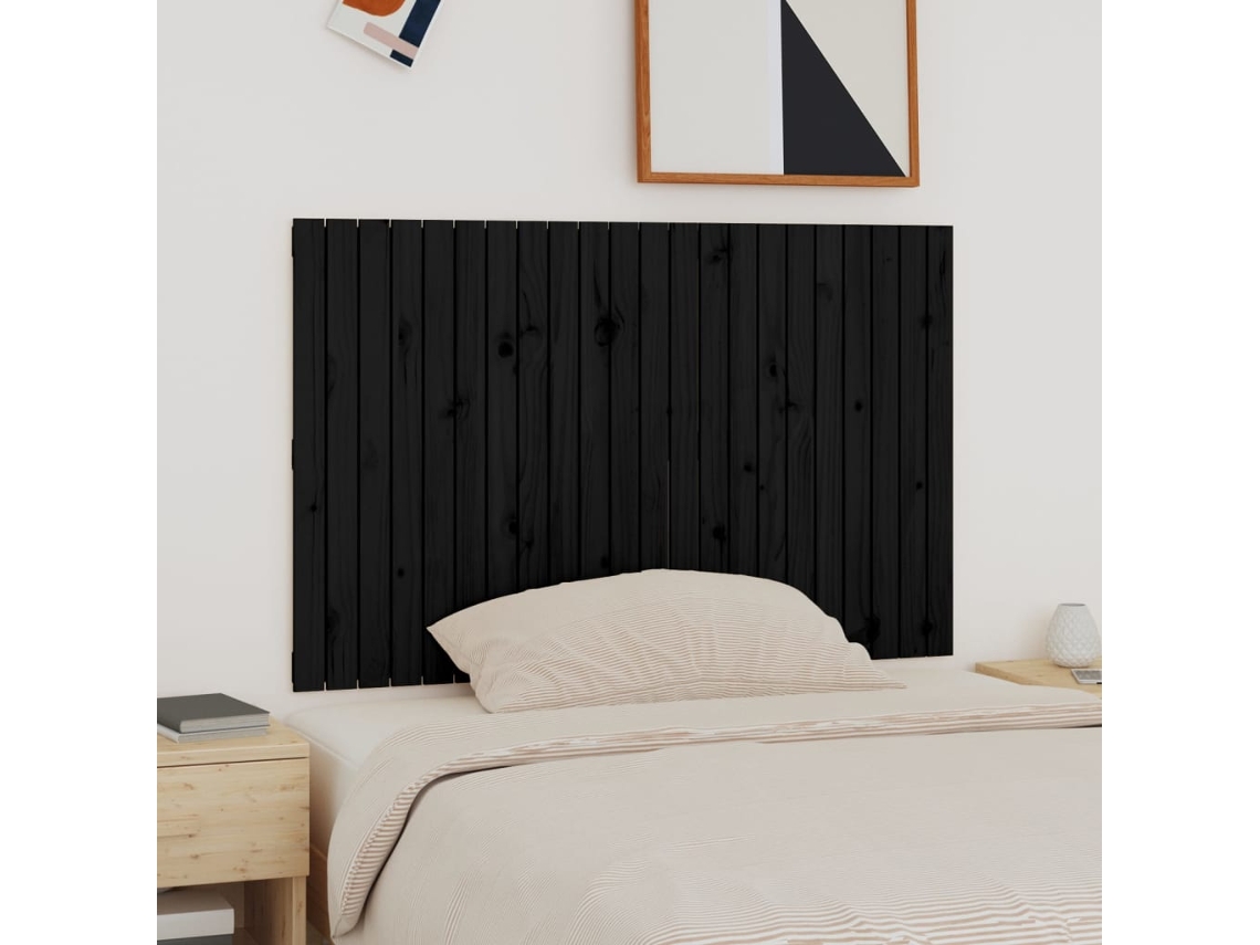 Vidaxl Cabeceira De Parede 140x3x90 Cm Madeira De Pinho Maciça Preto