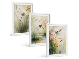 Conjunto De Pinturas Libélulas, Grama, Água, Pintura Espelharte (3 Peças 40x60 Cm)