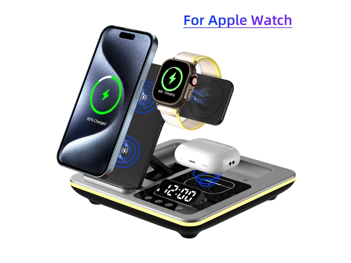 Suporte de Mesa SFUSHOS para Telemóvel, Carregador Sem Fios Multifunções Dobrável 3 em 1 (prateado, Versão Apple)