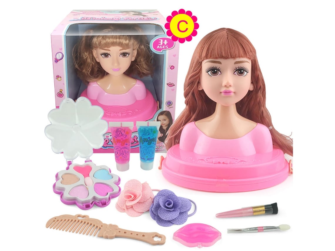 Ats muñeca Cabeza para Peinado com Franja Recta Kit de Peluquería Maquiagem Brinquedo Acessórios Básicos Presente