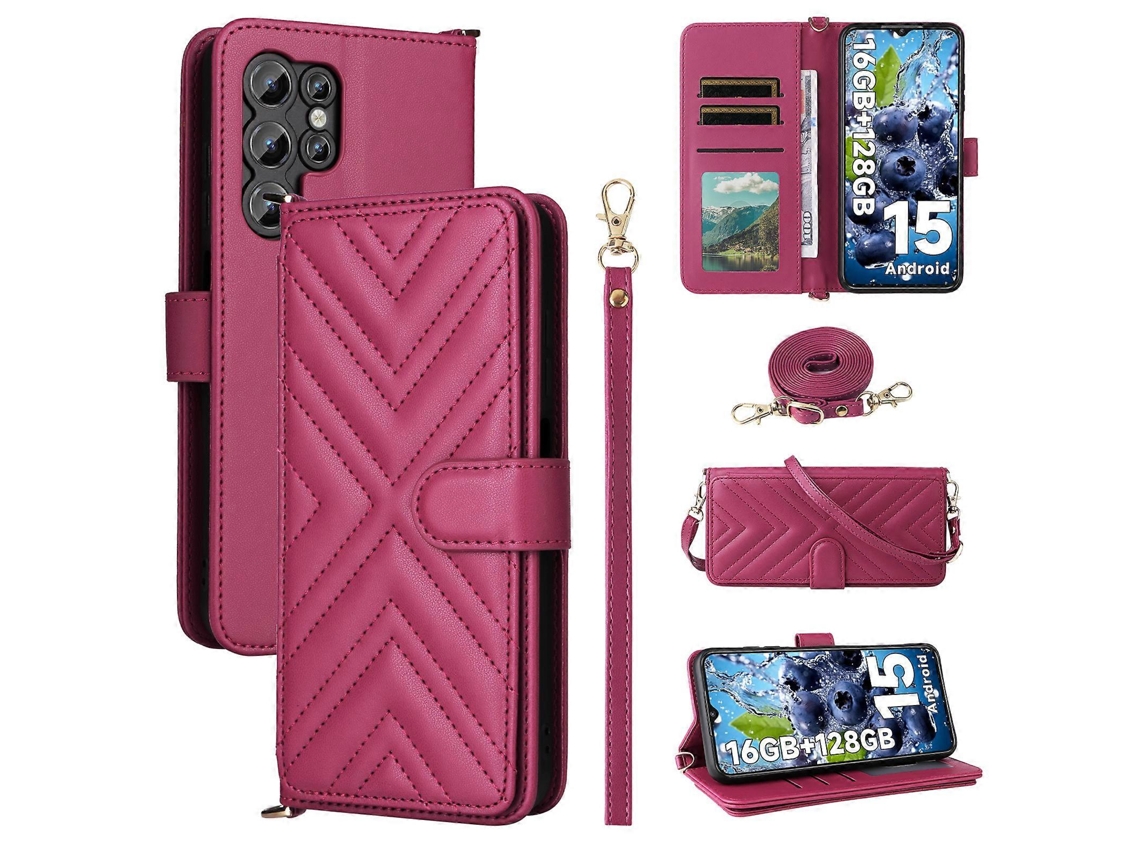 Capa De Couro Com Alça De Ombro E Suporte Para Celular Oukitel C1 C1 Pro, Rosa