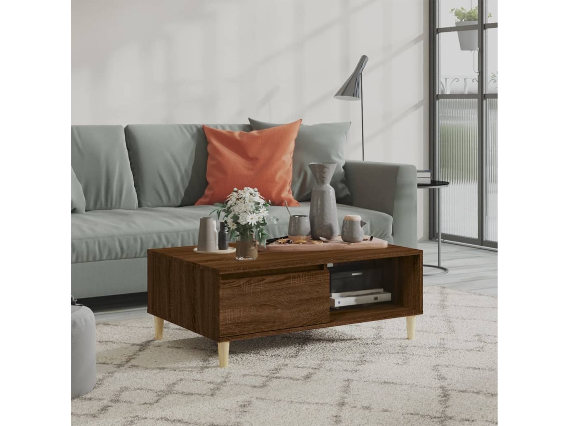 Vidaxl Mesa De Centro 90x60x35 Cm Derivados Madeira Carvalho Castanho