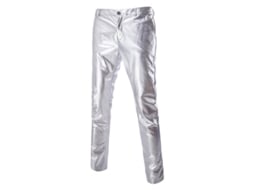 2026 calças de Couro Casual de Cintura Média Bronzeado Brilhante para Homens Owd XL Plata