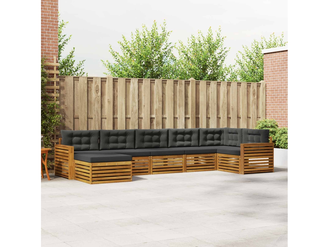 Vidaxl Conjunto De Sofás Para Exterior 7 Unid. Natural E Antracite