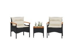 3 Pcs Conjunto Sofás De Jardim Com Almofadões Vime Pe Preto Dkd Home Decor