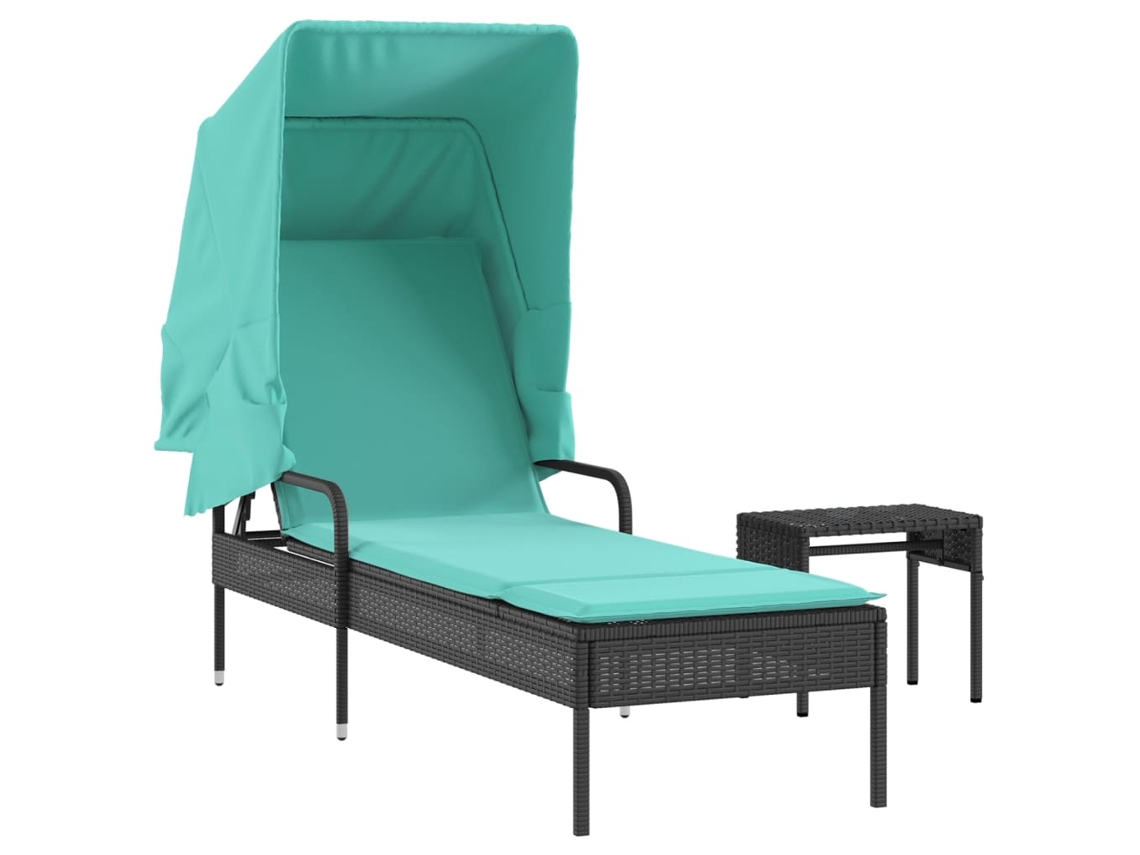 Espreguiçadeira com Cobertura e Mesa em Rattan Sintético Preto MAISON EXCLUSIVE